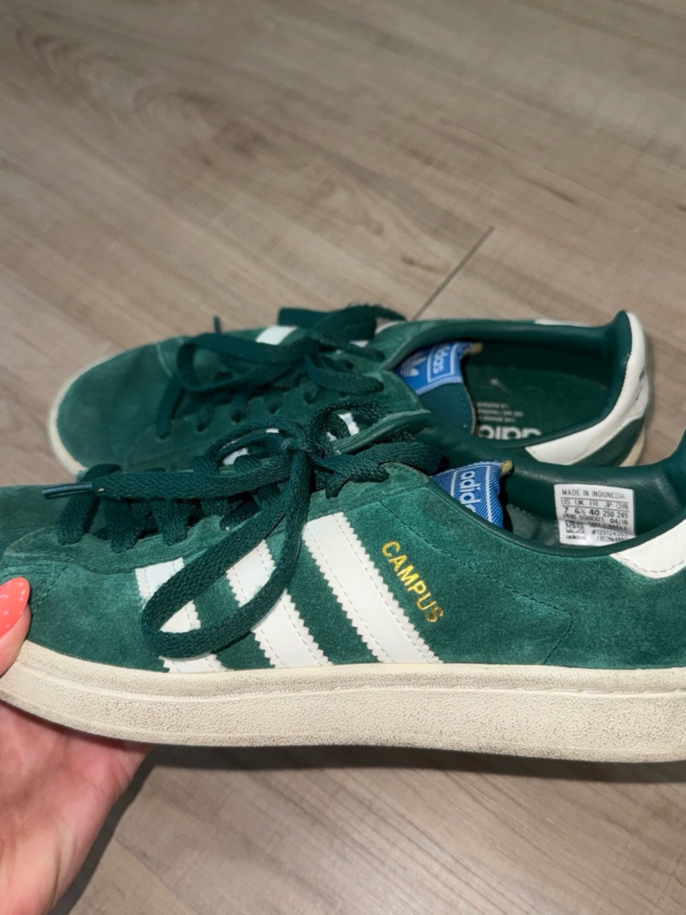 Adidas Campus Green Suede Sneakers with White Stripes